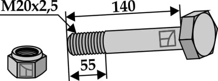 Schraube mit Sicherungsmutter - M20 x 2,5 - 10.9